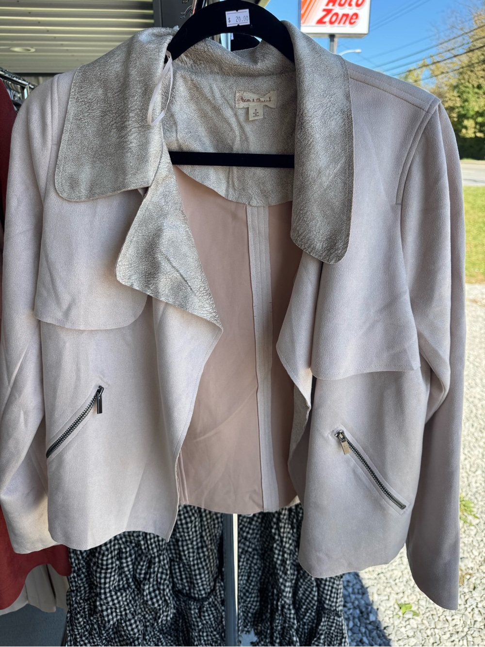 Hem & Thread Soft Blush Draped Open-Front Jacket with Metallic Collar